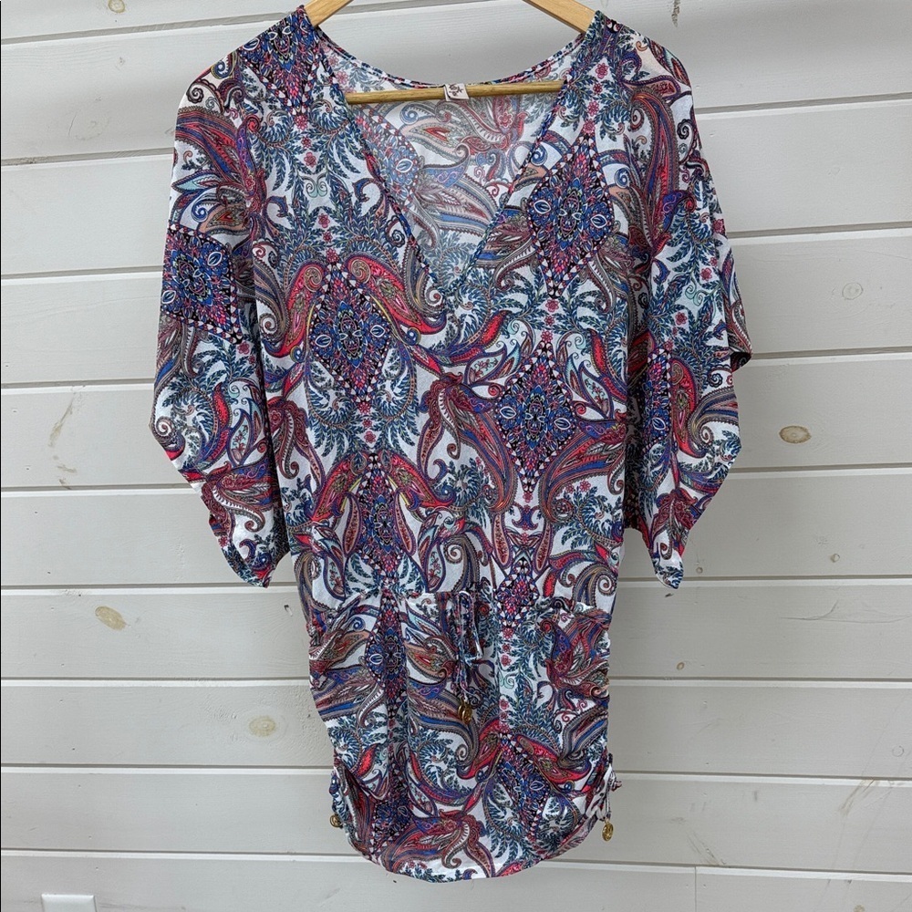 Luli Fama Multi-Color Paisley Print Swimsuit Cover Women's XS